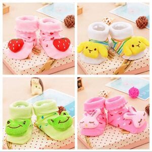 Cute Anti-Slip Infant Socks Size 0-16 mos, 4 pair